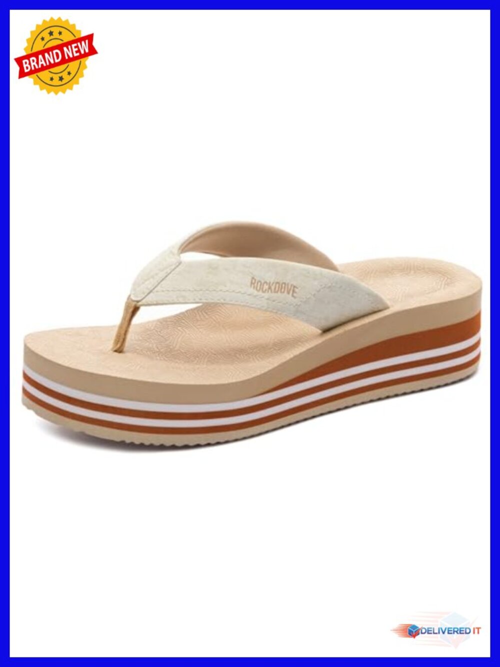 Platform Wedge Flip Flops with Non-Slip Cushioned Sole Vegan Leather, Open Toe